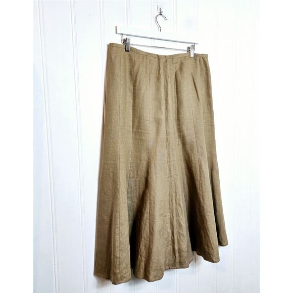 Talbots Linen Skirt Womens Size 14 Tan Full A-Lline - Picture 1 of 11